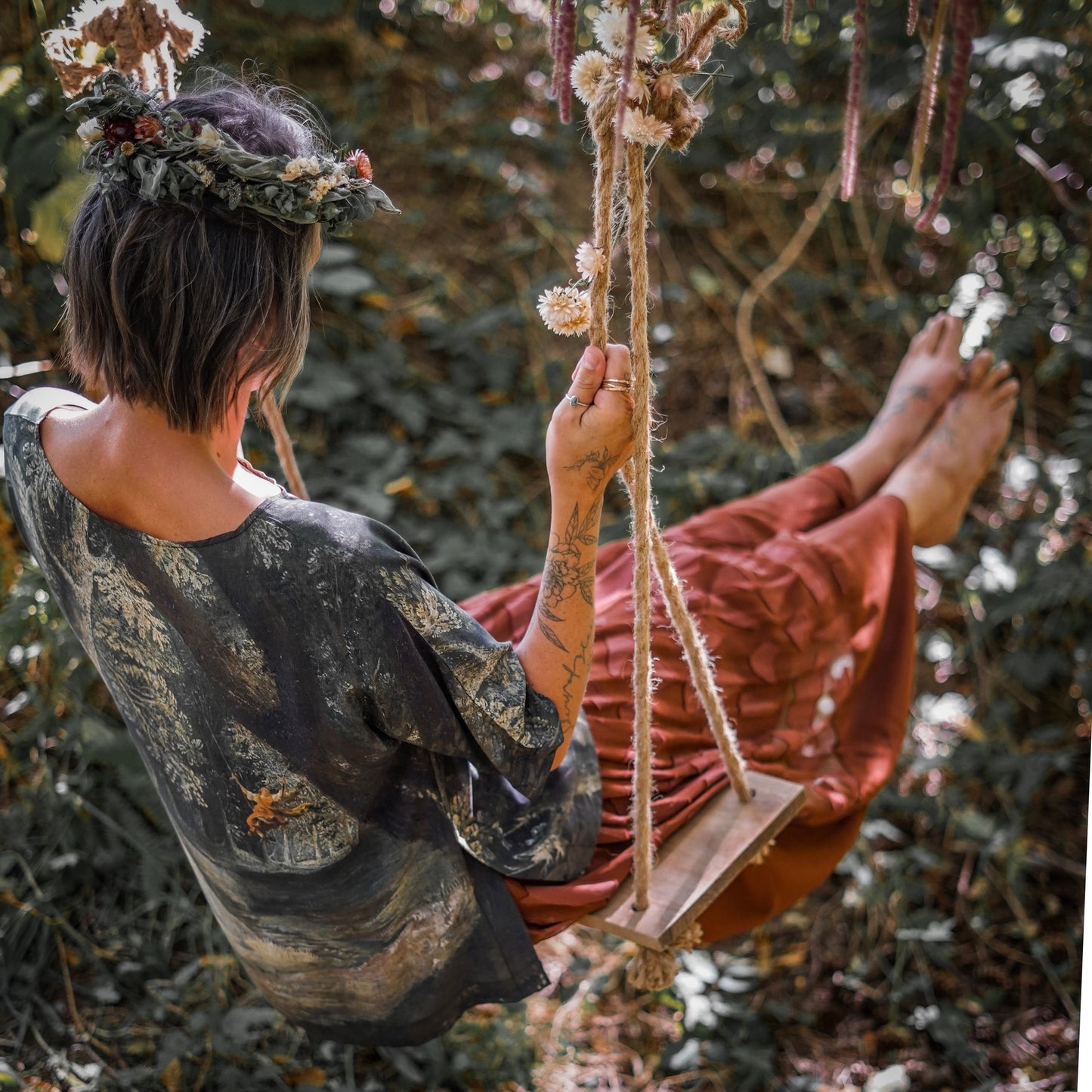 Castles in the Air Luxe Tee featuring Jan Brueghel’s whimsical 1600s landscape and painterly floral trim on soft bamboo-based viscose – Market of Stars.