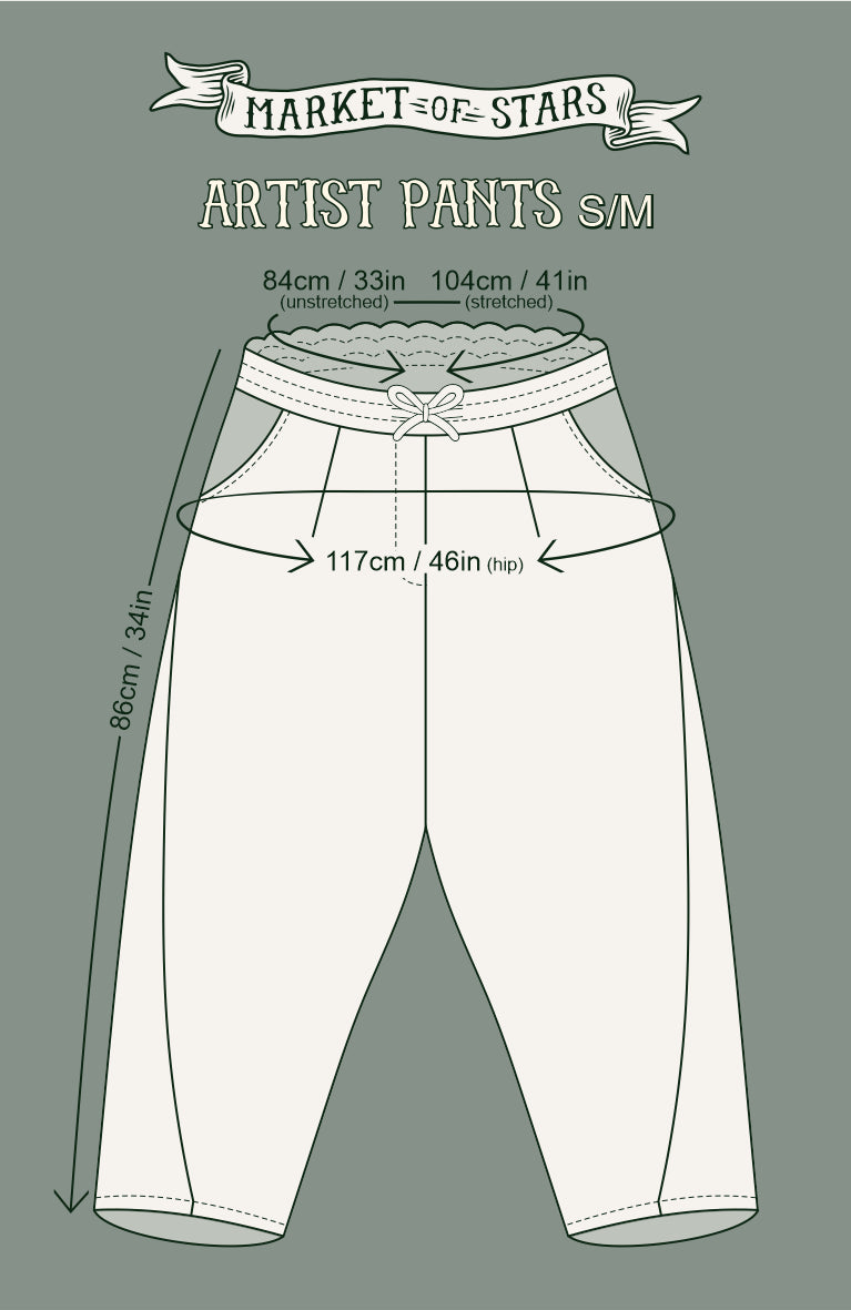 Artfully printed Courage Dear Heart Artist Pants with floral lithographs and hidden messages of love, faith, and courage in a breathable linen blend – Market of Stars.