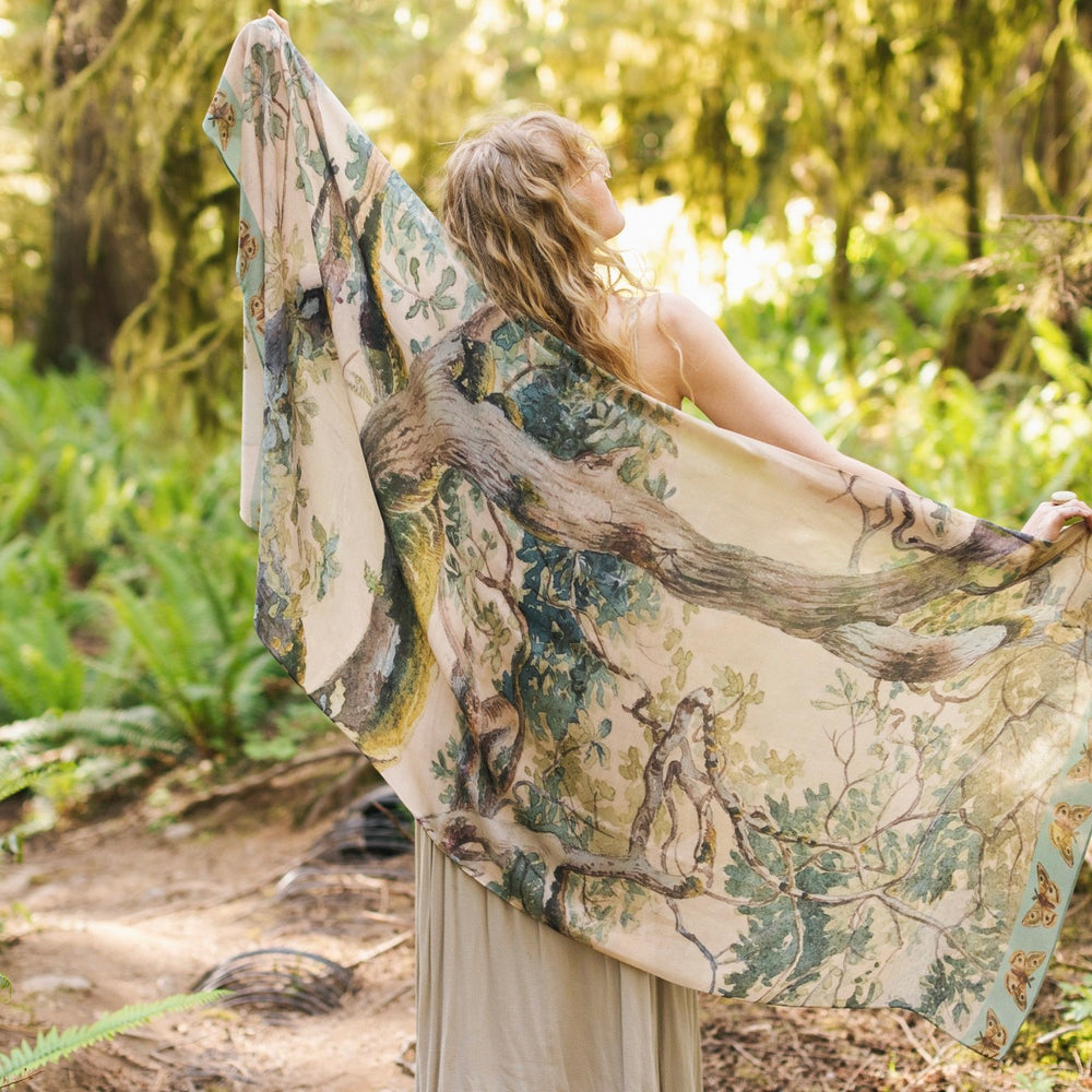 Scarf inspired by Charles Aston’s tree paintings and antique moth artwork – a light, airy accessory perfect for daydreamers and nature lovers – Market of Stars.