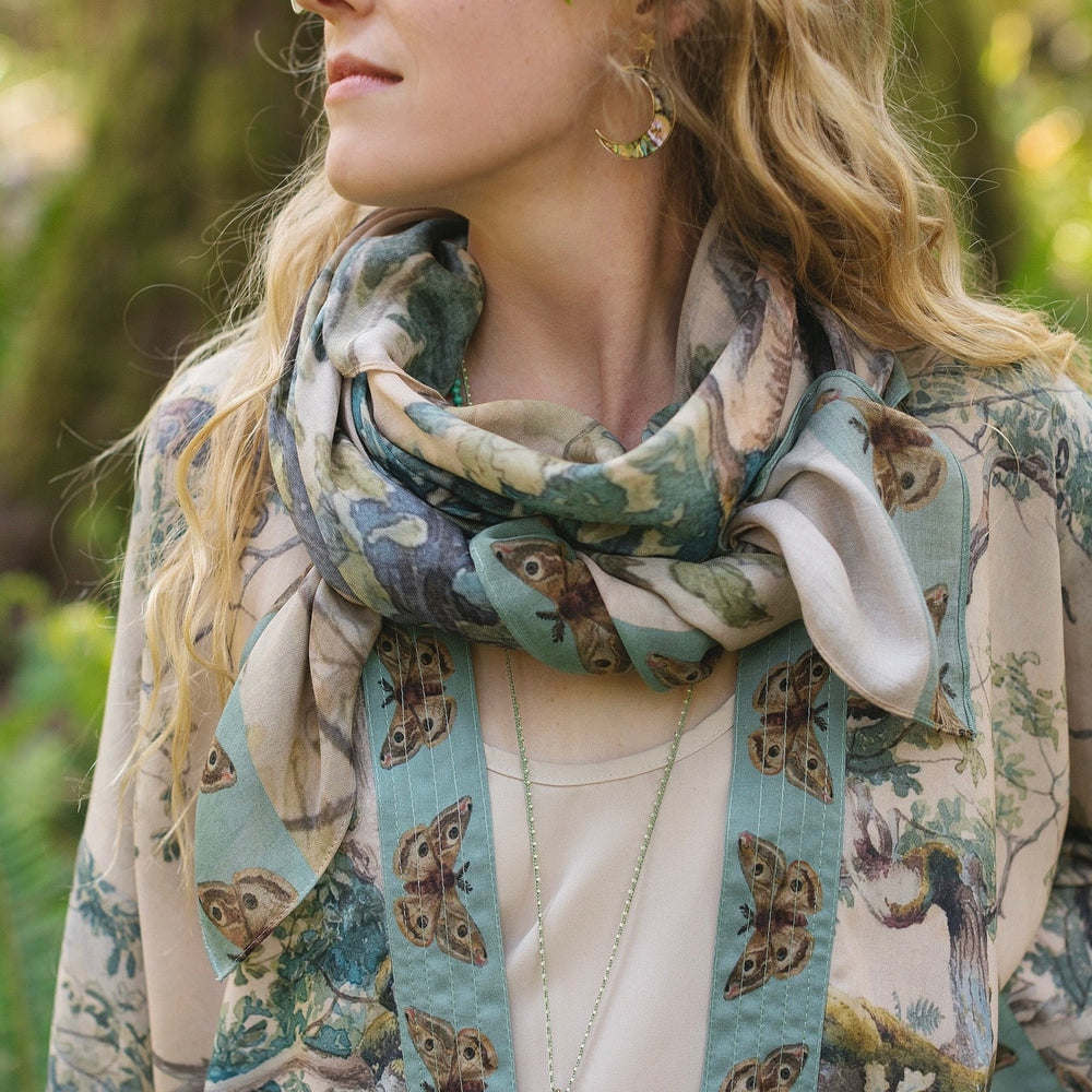 Scarf inspired by Charles Aston’s tree paintings and antique moth artwork – a light, airy accessory perfect for daydreamers and nature lovers – Market of Stars.
