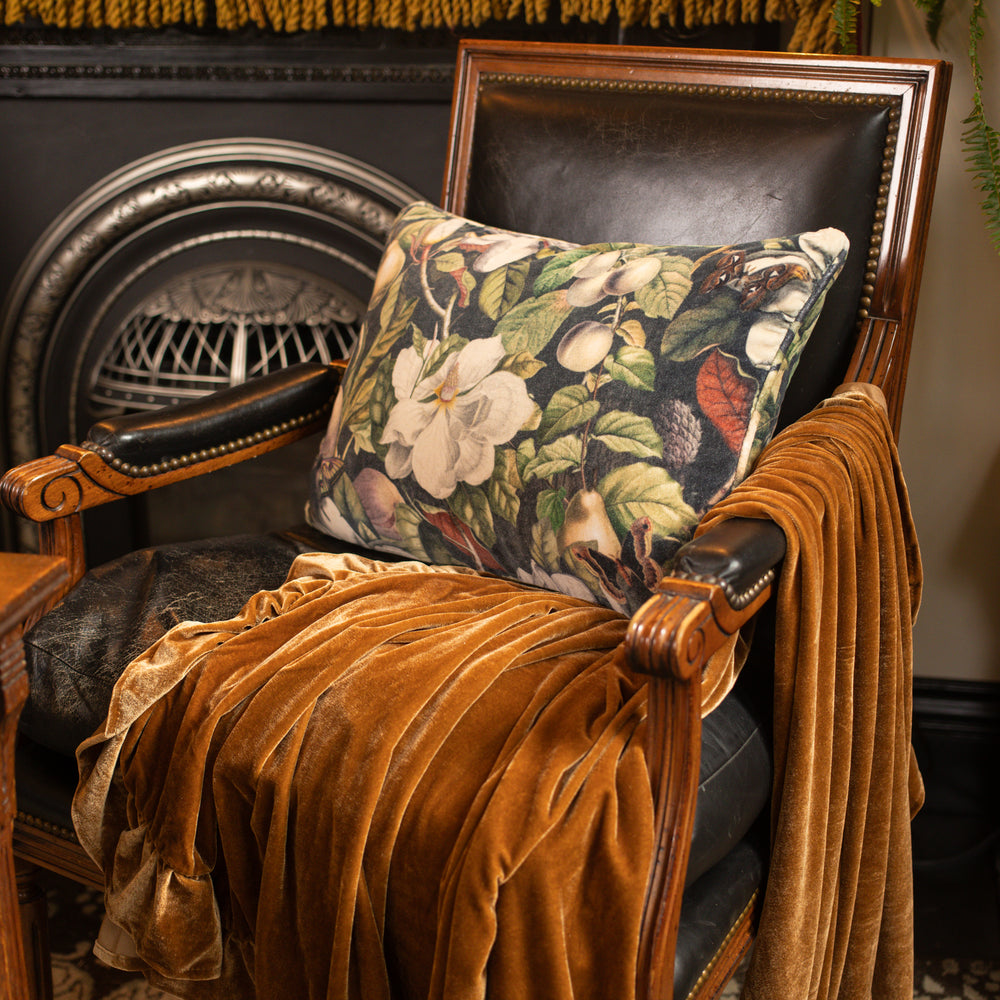 
                  
                    A soft cotton velvet cushion ft. vintage lithographs of magnolias & 1800's etchings of moths and pears - Market of Stars
                  
                