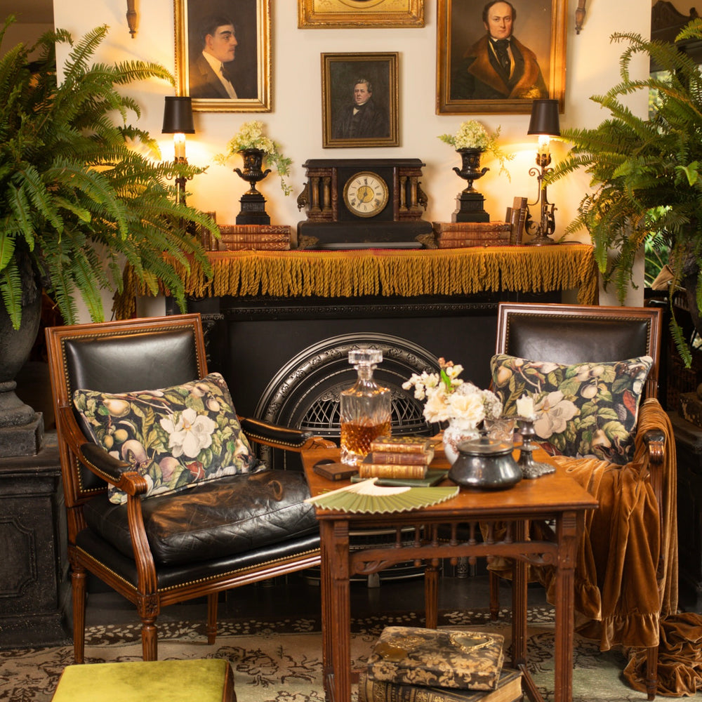 
                  
                    A soft cotton velvet cushion ft. vintage lithographs of magnolias & 1800's etchings of moths and pears - Market of Stars
                  
                