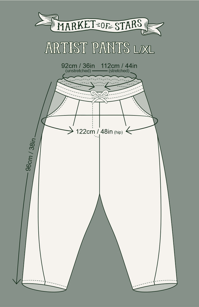 
                  
                    Size measurements for Artist Pants size L/XL - Market of Stars
                  
                