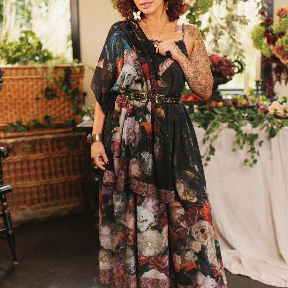Hummingbirds and vintage floral artwork come to life on the Flight of Fancy Scarf – a lightweight, everyday scarf inspired by the paintings of Rachel Ruysch – Market of Stars.