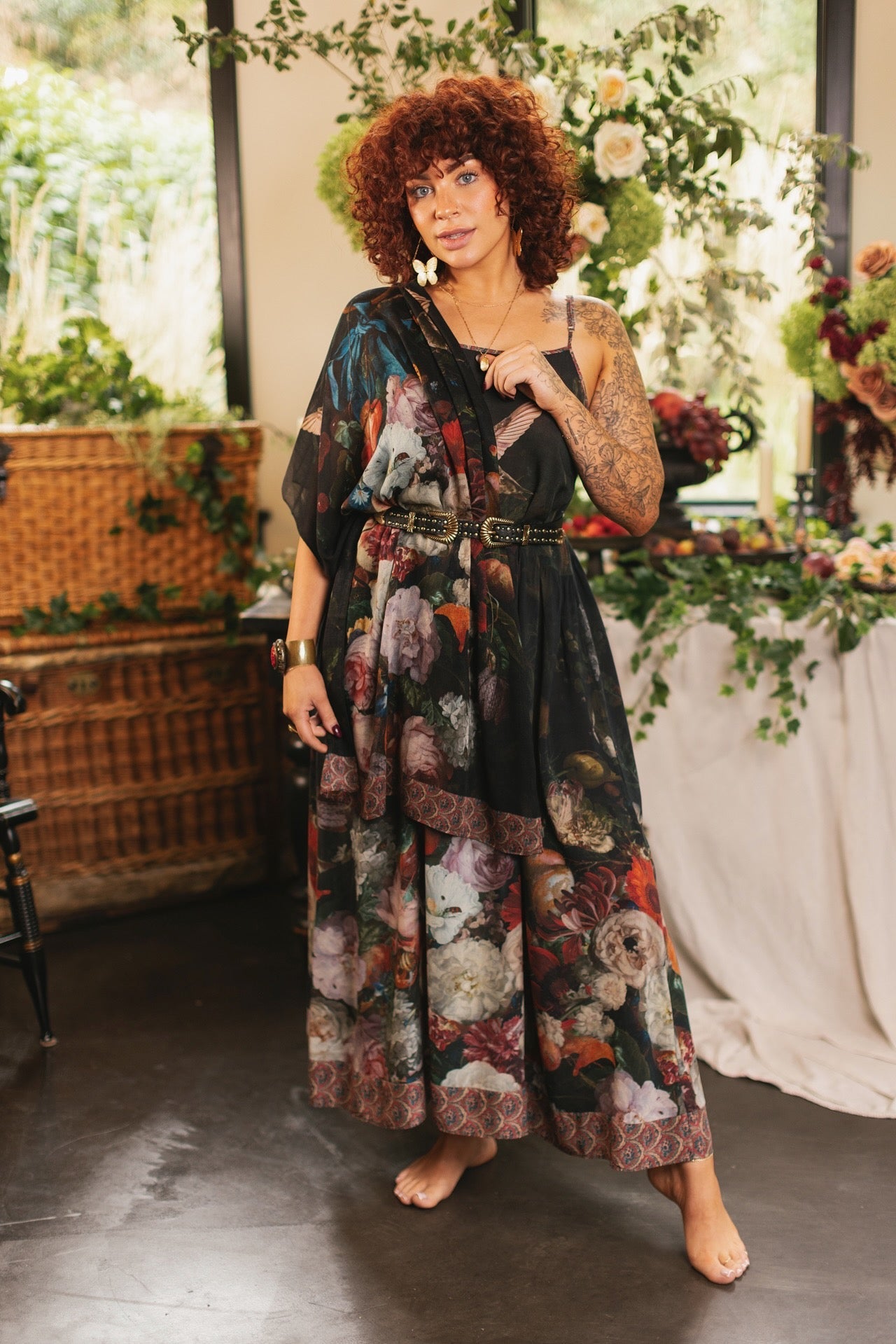 Hummingbirds and vintage floral artwork come to life on the Flight of Fancy Scarf – a lightweight, everyday scarf inspired by the paintings of Rachel Ruysch – Market of Stars.