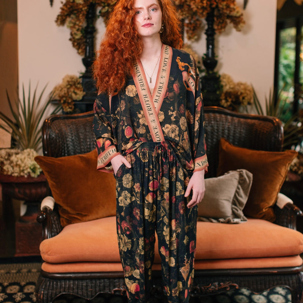 
                  
                    Model wearing a lightweight drapey viscose crepe pant that moves like poetry in motion. Relaxed, romantic and ready for adventure - Market of Stars
                  
                