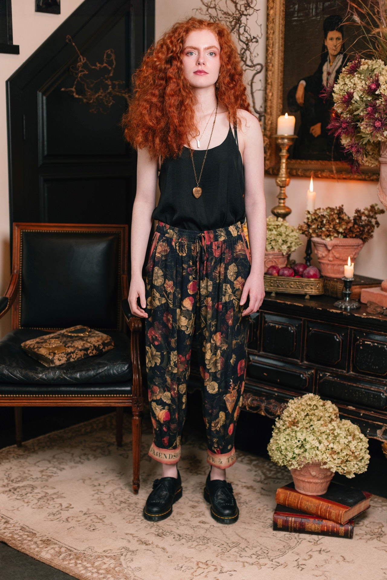 Model wearing a lightweight drapey viscose crepe pant that moves like poetry in motion. Relaxed, romantic and ready for adventure - Market of Stars