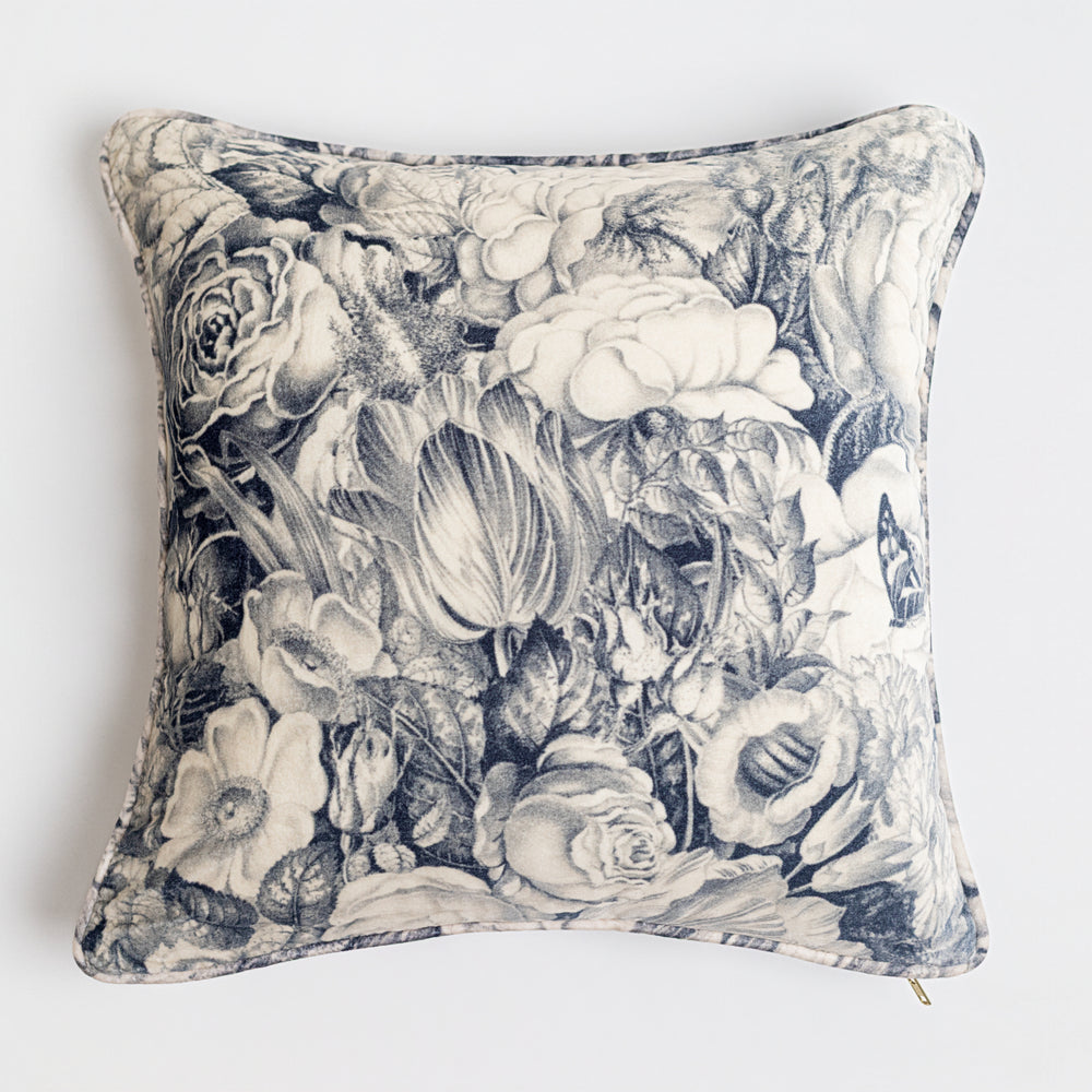 
                  
                    A soft velvet cotton cushion ft. 1900's floral lithographs - a garden dreamt up in ink - Market of Stars
                  
                