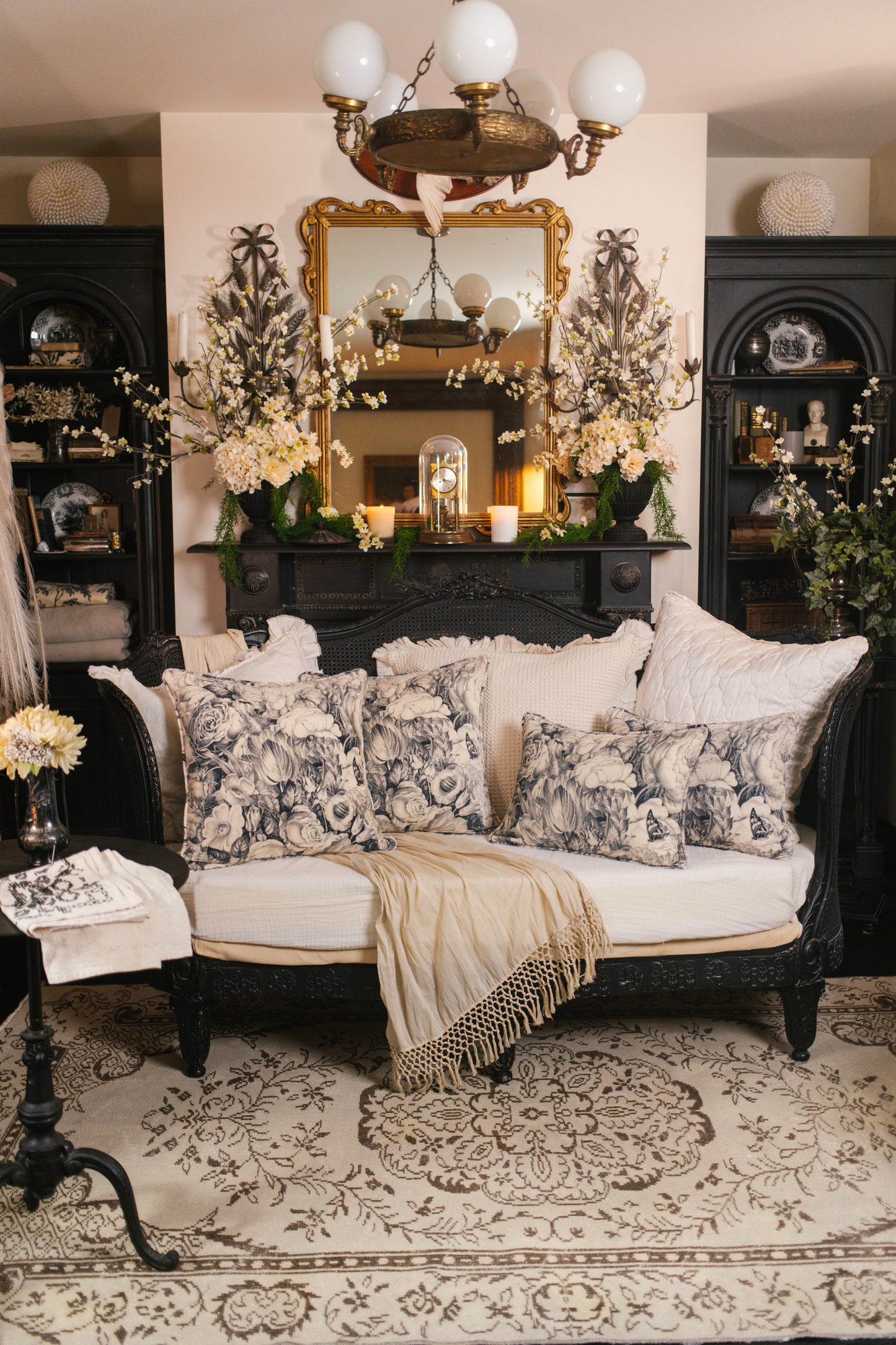 A soft velvet cotton cushion ft. 1900's floral lithographs - a garden dreamt up in ink - Market of Stars