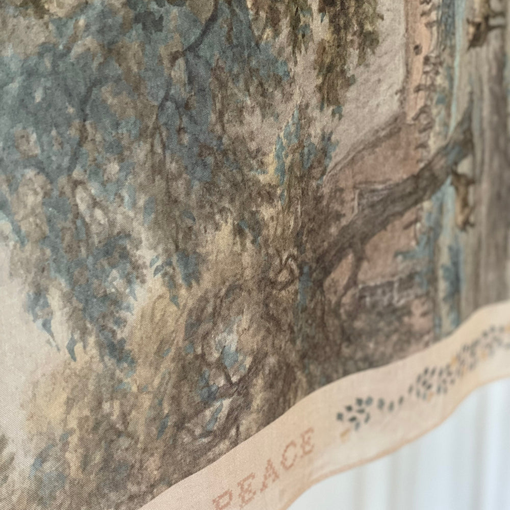 
                  
                    Delicate Land of Plenty scarf featuring pastoral Dutch landscapes, vintage cross-stitch details, and peaceful cottagecore vibes – Market of Stars.
                  
                