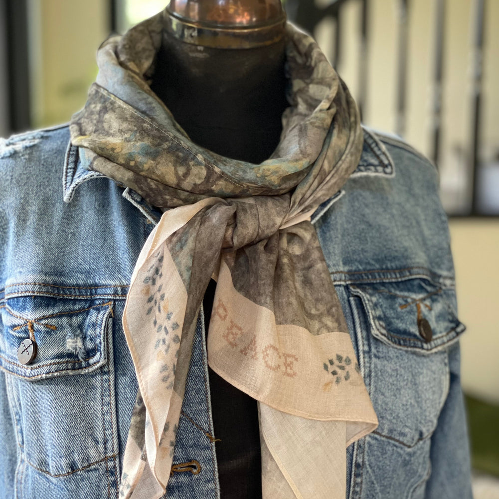 
                  
                    Delicate Land of Plenty scarf featuring pastoral Dutch landscapes, vintage cross-stitch details, and peaceful cottagecore vibes – Market of Stars.
                  
                