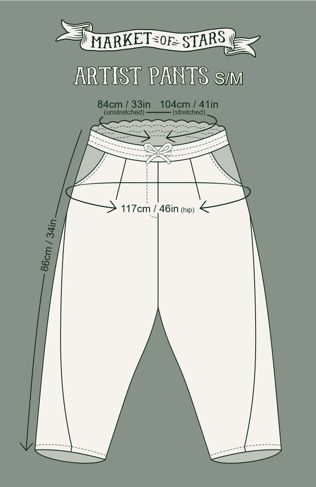 
                  
                    Size measurements for Artist Pants size S/M - Market of Stars
                  
                