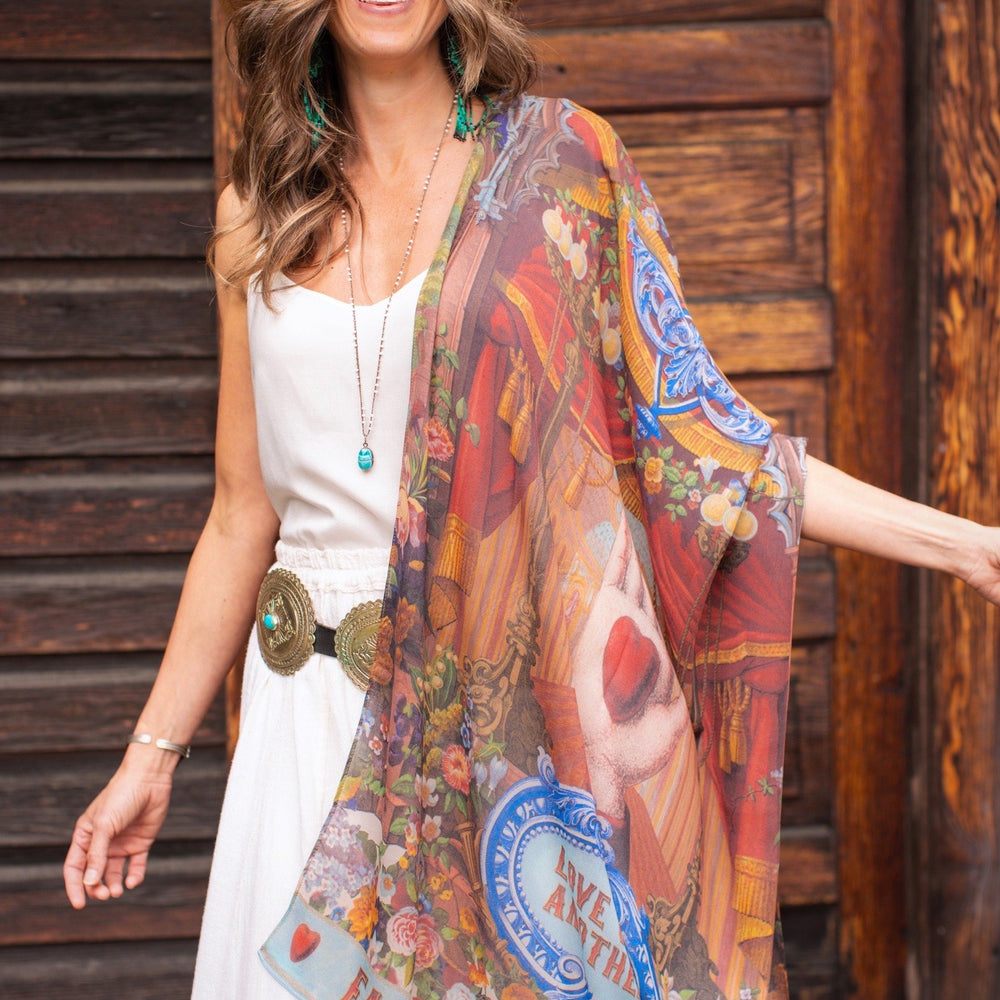 Scarf featuring joyful 1854 hand-drawn florals, heart-in-hand symbol, and vintage messages of hope and love – Market of Stars
