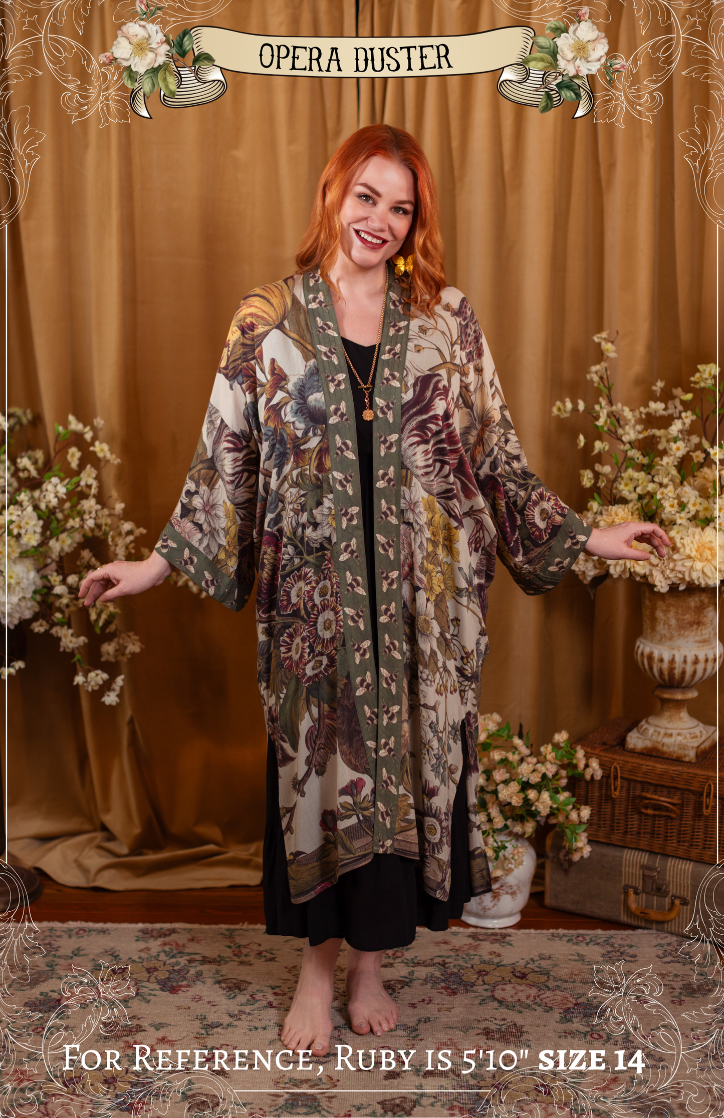 Model wearing the Love Grows Opera Duster - Market of Stars