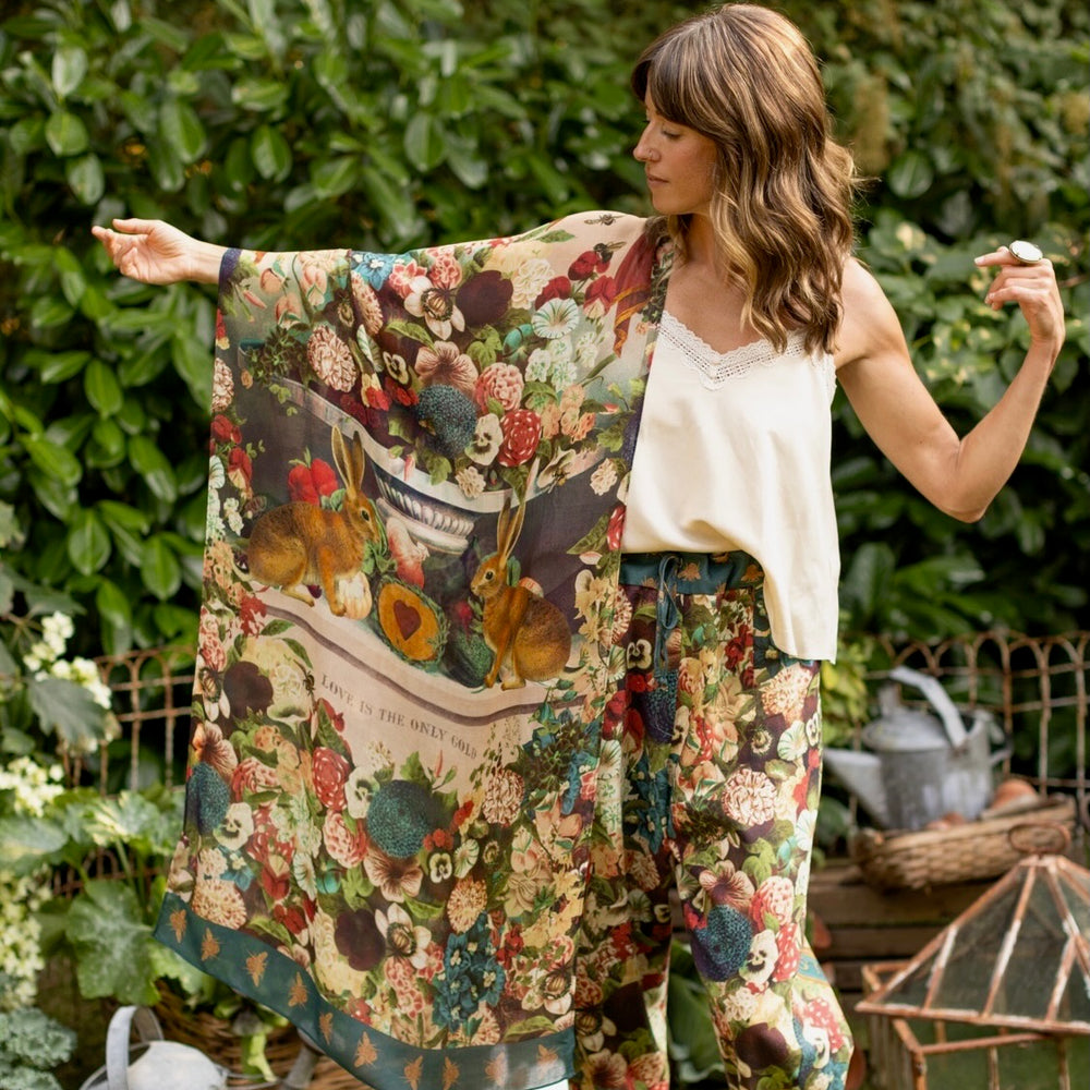 
                  
                    Stay Gold Scarf with collaged wildflowers and golden tones inspired by vintage lithographs – Market of Stars
                  
                