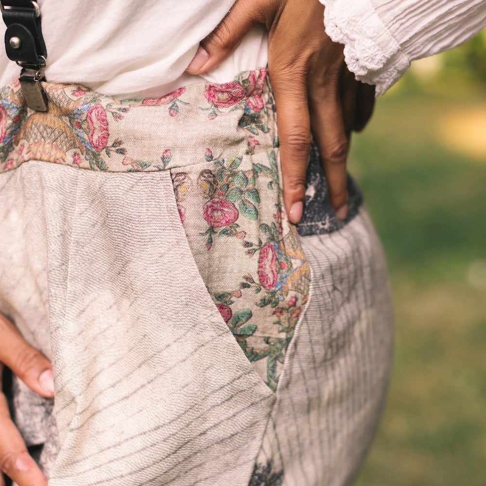 
                  
                    Linen Still I Rise Artist Pants with lantern hem, featuring antique landscape etchings in a rich, layered print celebrating resilience – Market of Stars
                  
                
