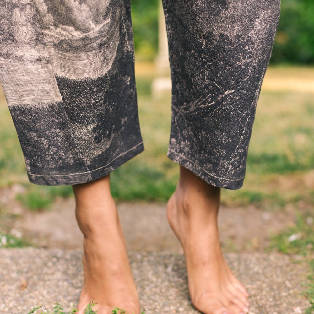 
                  
                    Linen Still I Rise Artist Pants with lantern hem, featuring antique landscape etchings in a rich, layered print celebrating resilience – Market of Stars
                  
                