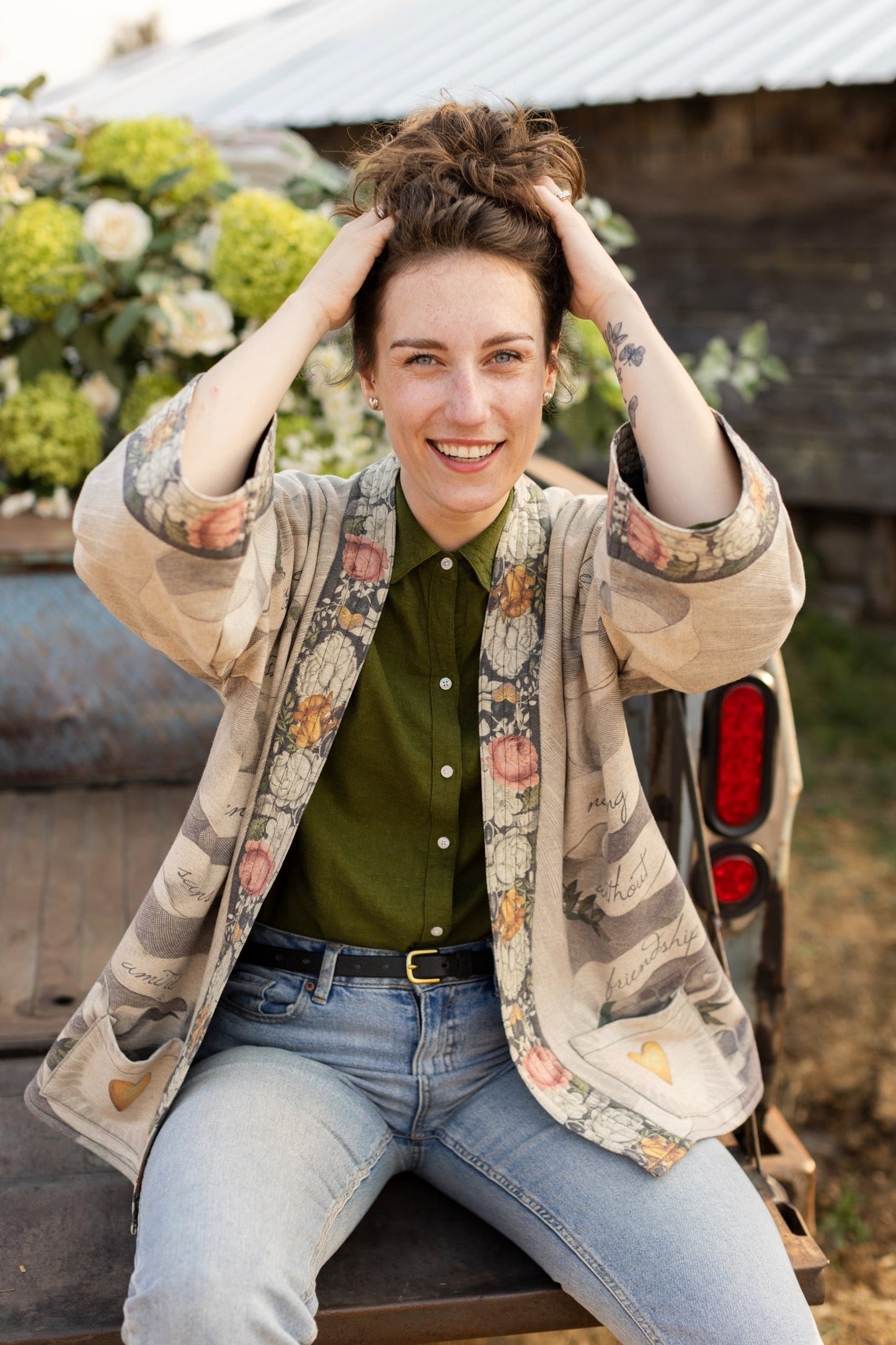 A cozy cardigan lined in fleece featuring Victorian collage artwork and the phrase “Life is nothing without friendship” – Market of Stars