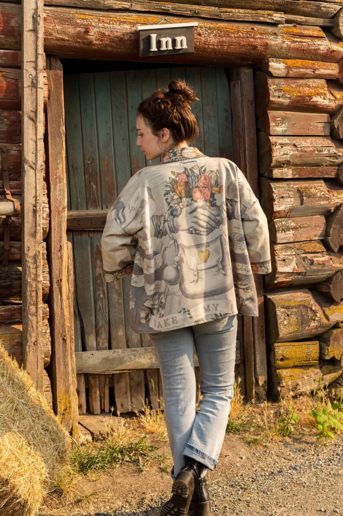 A cozy cardigan lined in fleece featuring Victorian collage artwork and the phrase “Life is nothing without friendship” – Market of Stars